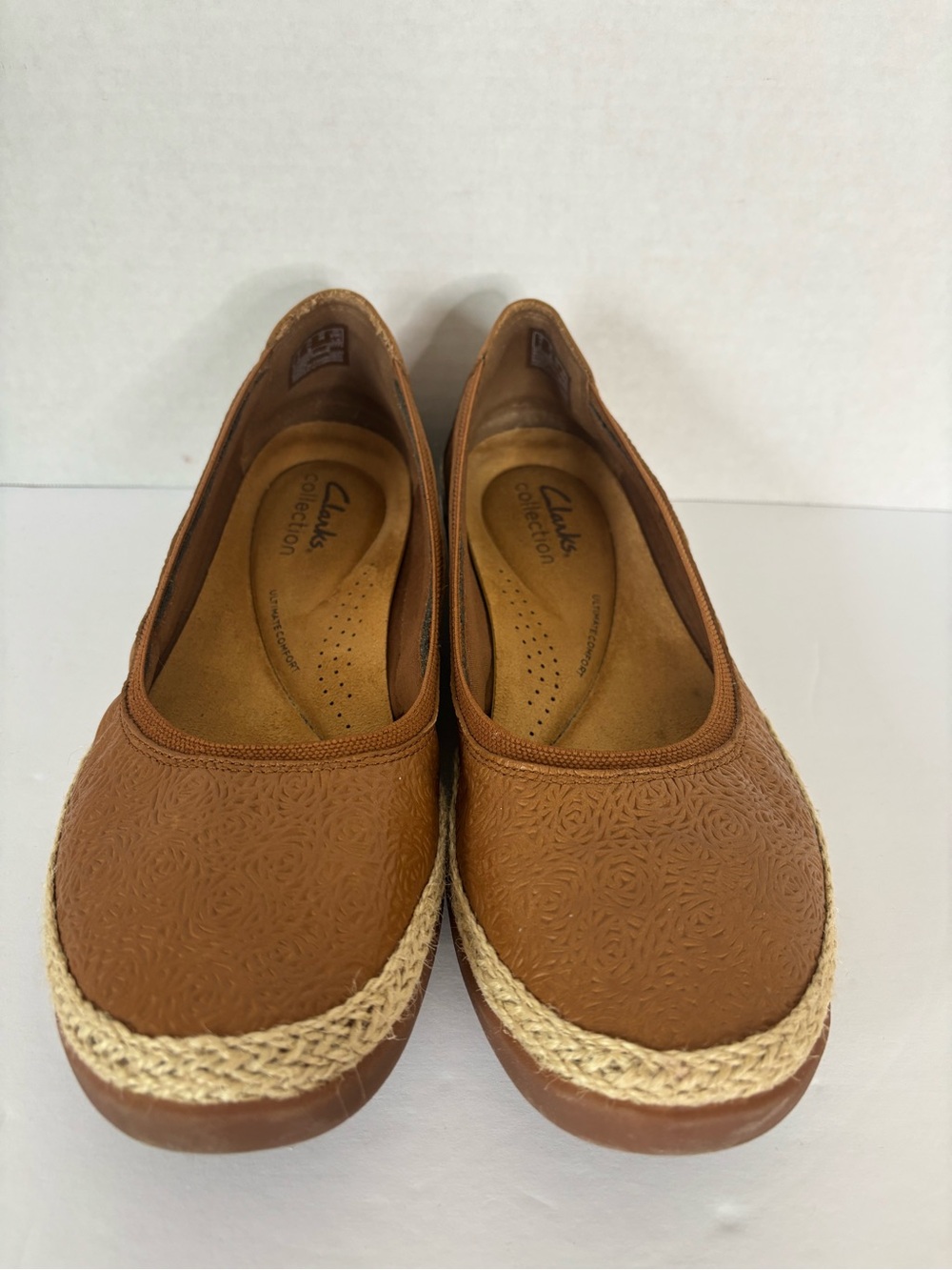 Clarks Brown Espadrille-Trim Slip-On Flats